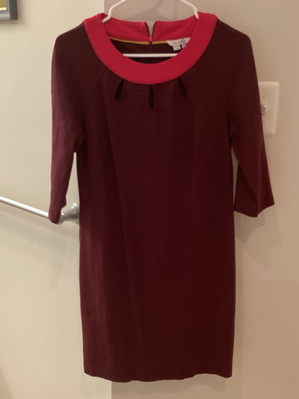 Boden Maroon Shift Dress with Red Collar
